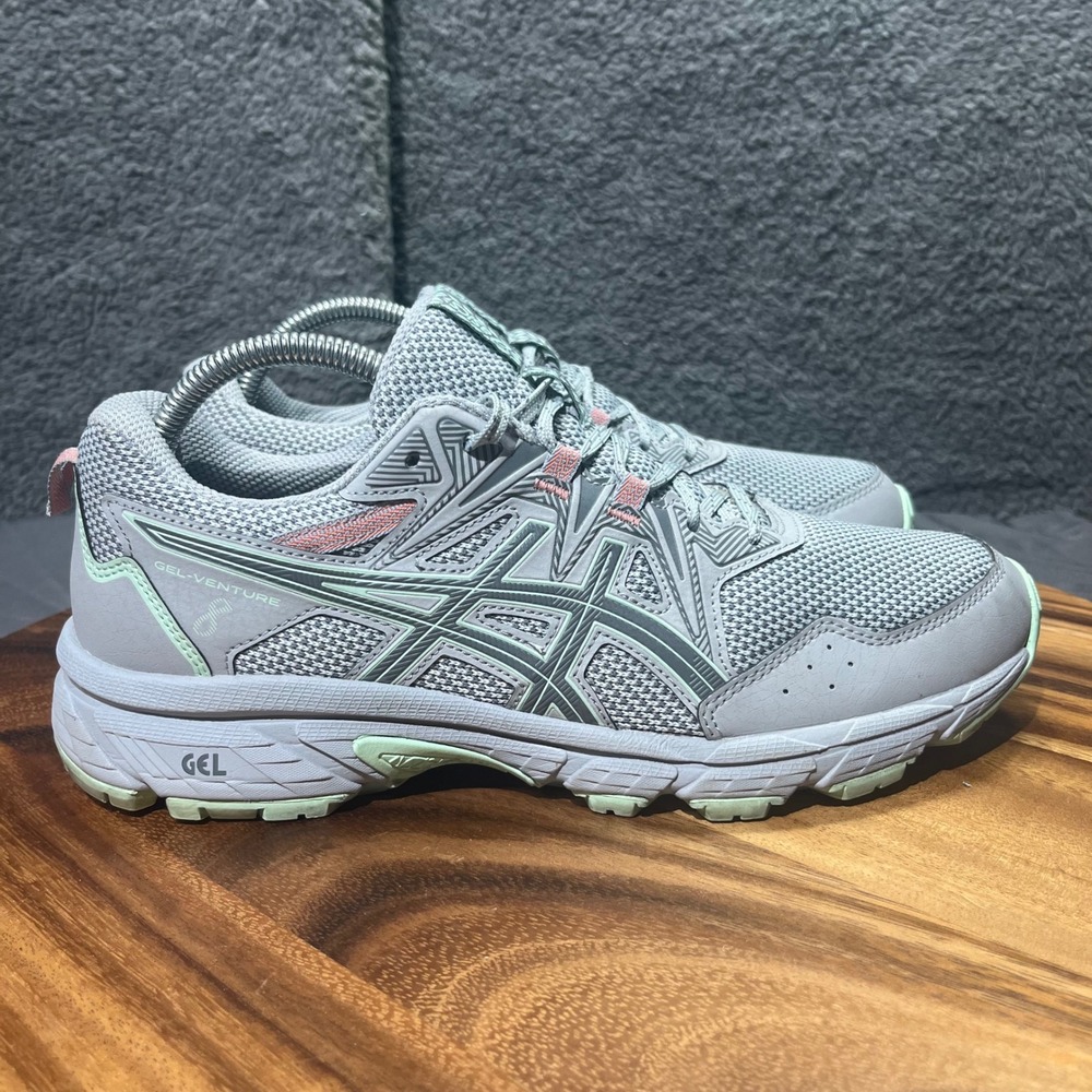 ASICS Gel Venture 8 Women's Running Shoes Gray Pink Mint Lace‎ Up Size 10